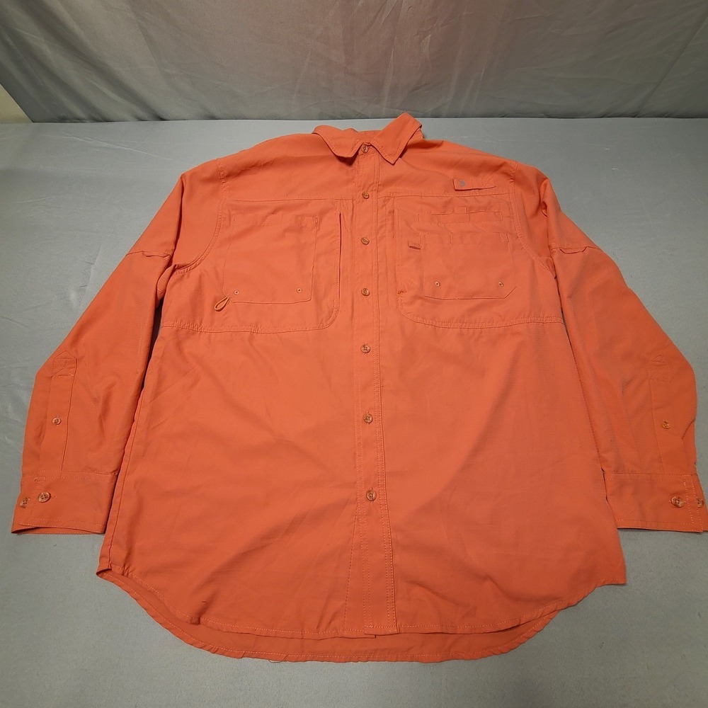 Reel Legends Mens Fishing Shirt L Peach Saltwater Vented Pockets Fishermen